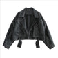 Coats & Jackets Black And White Line Lapel Women's PU Leather Jacket