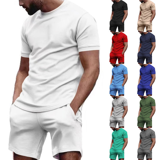 Men's Fashion Casual Round Neck T-shirt Shorts Set