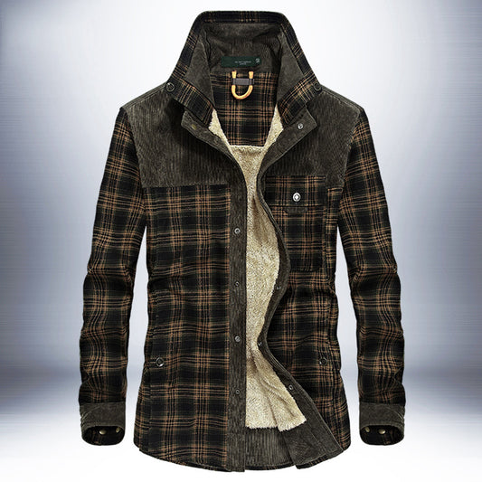 Mens Coats & Jackets Warm Fleece Pure Cotton Plaid Jacket Military Clothes