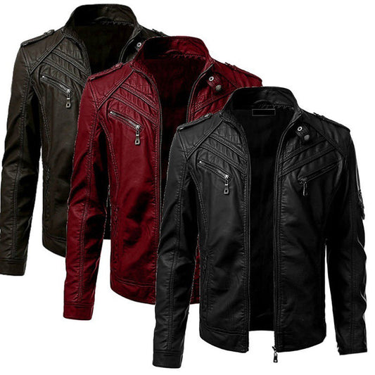 Mens Coats & Jackets PU jacket slim zip leather jacket