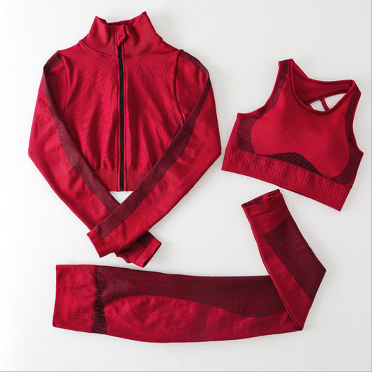 Seamless Yoga Suit With Zipper Three-piece Fall Winter Suit