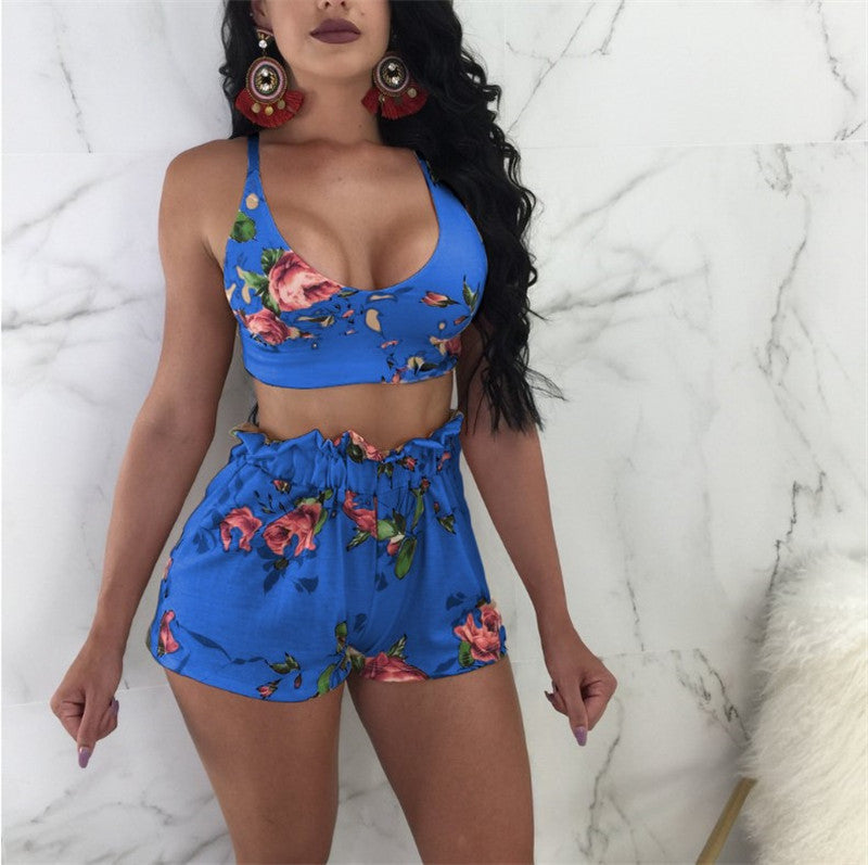 Printed Two-Piece Wrap Chest Shorts Nightclub Outfit