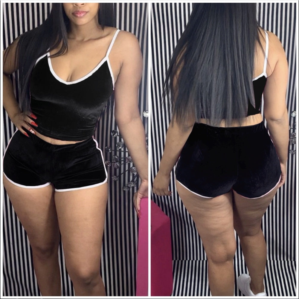Super Soft Velvet Two-piece Shorts Nightclub Outfit