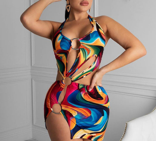 Hoochie Momma Dresses Halter Sexy Backless Multicolor Evening Party Club Beach Wear Skinny Mini Dresses