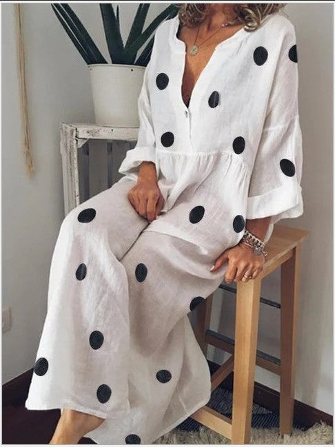 Comfy Dresses Hot Selling European and American Fashion Women's Maxi Bohemian Polka Dot Print Dress