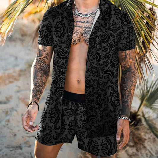 Mens Matching Short Sets Floral Shirt Beach Two Piece Suit New Fashion Men Sets
