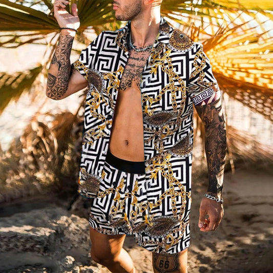 Mens Matching Short Sets Floral Shirt Beach Two Piece Suit New Fashion Men Sets