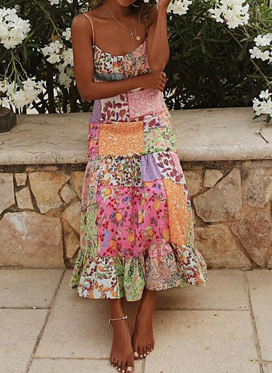 Womens Matching Long Skirt Sets Sling Sleeveless Floral Dress For Women