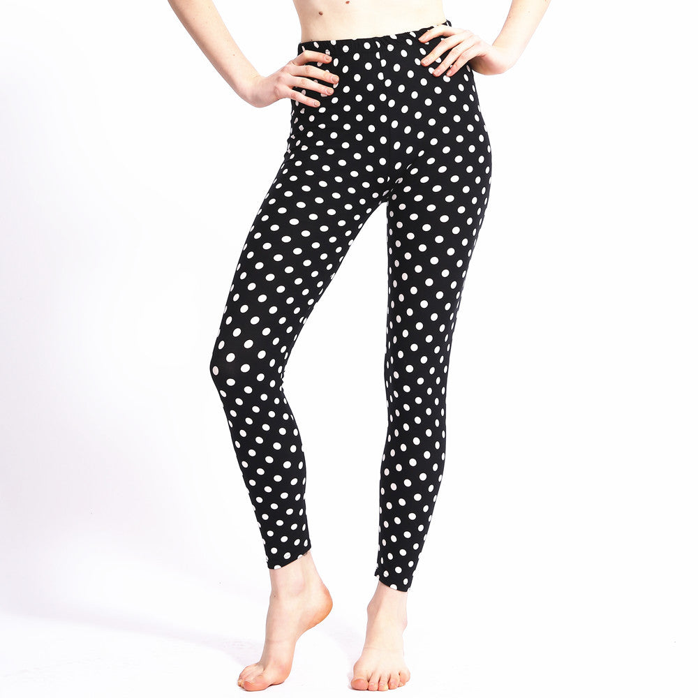 Yoga Pants & Leggings Black And White Polka Dot Milk Silk Print Leggings