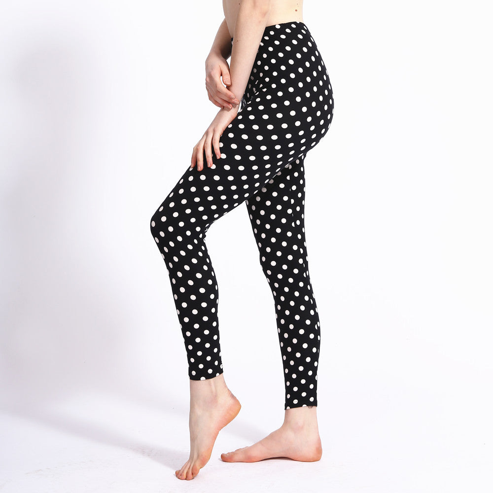 Yoga Pants & Leggings Black And White Polka Dot Milk Silk Print Leggings