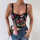 Floral Embroidery See-through Wooden Ear Slim Jumpsuit