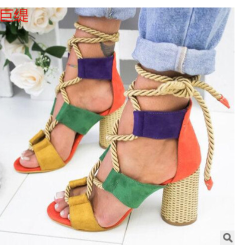Women Shoes Sexy Thick Heel Color Matching Sandals