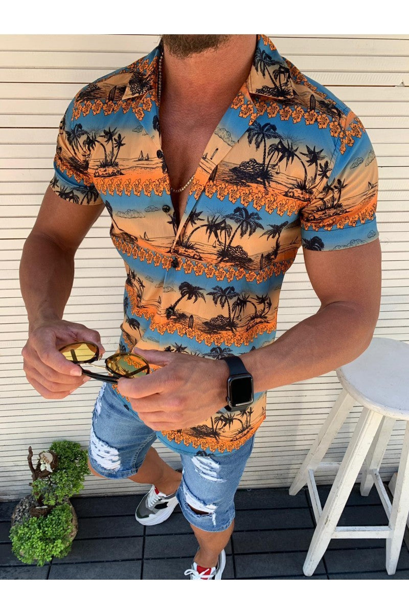 Mens Shirts Coconut landscape 3D lapel shirt