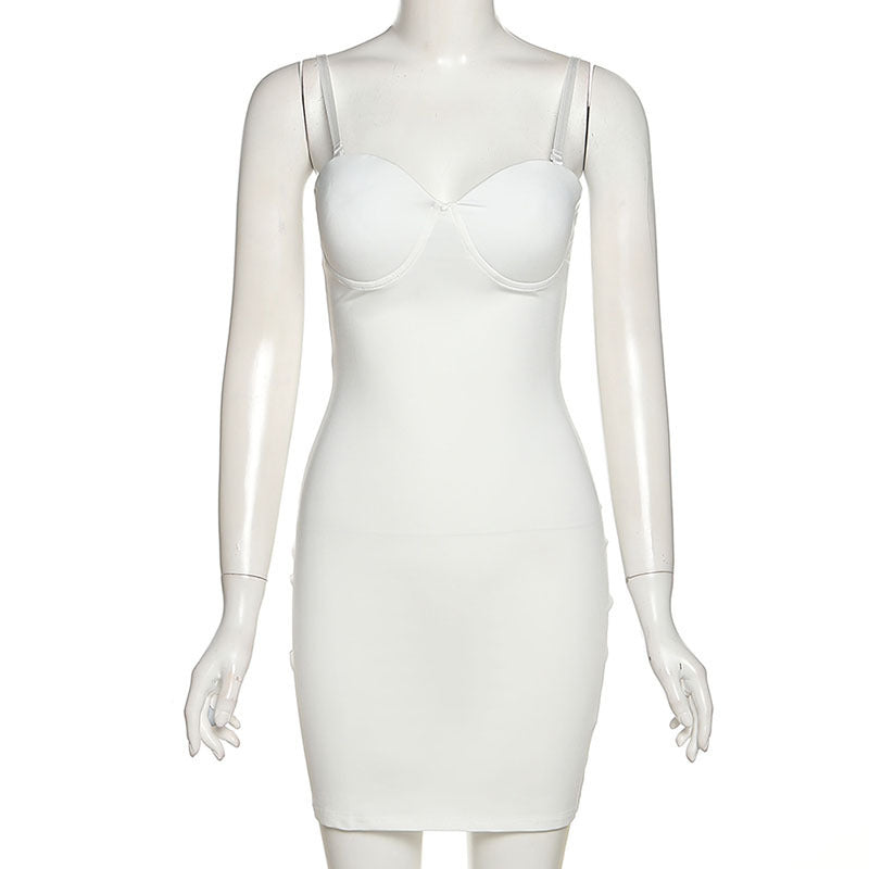 Short Dresses Low-cut Halter Belt Tight Height Waist Solid Color Hip Wrap Short Dress