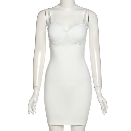 Low-cut Halter Belt Tight Height Waist Solid Color Hip Wrap Short Dress