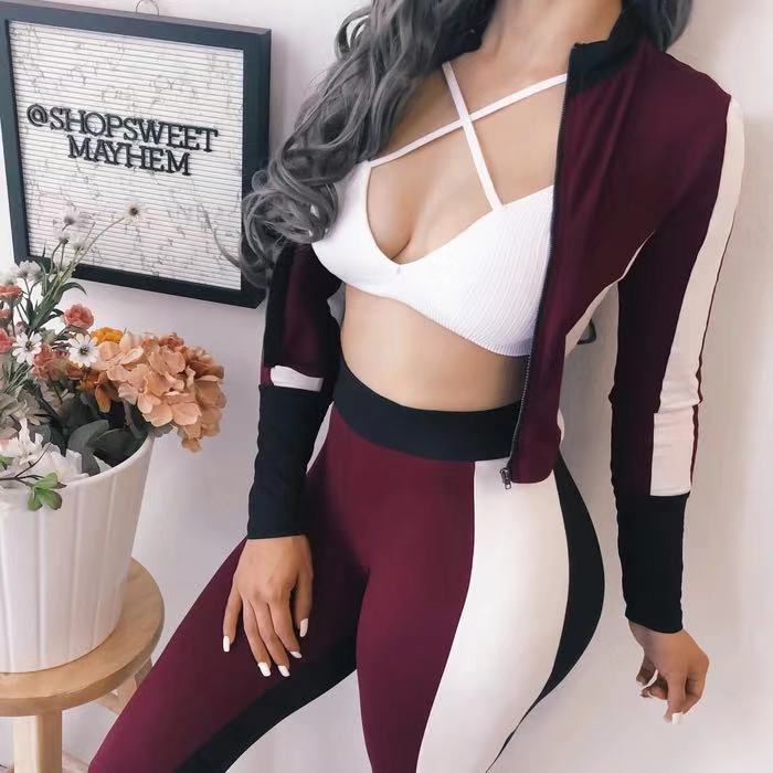 Womens Matching Pants Sets Fashion Color Matching Casual Sportswear Suit