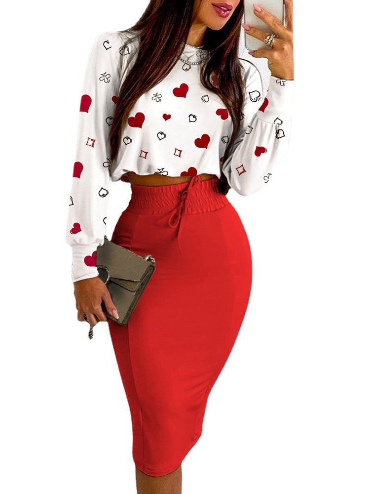 Matching Short Skirt Sets Multicolor Knitted Print Pencil Skirt Suit