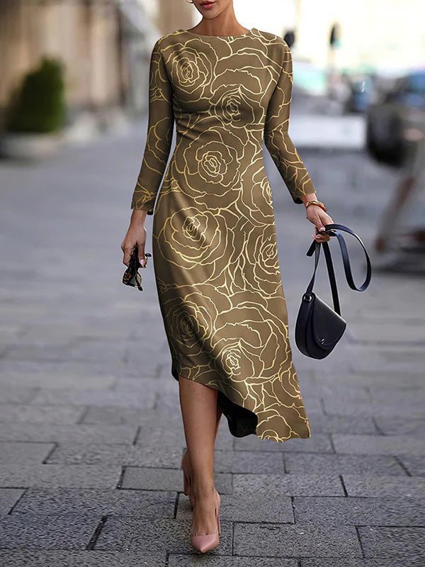 Mid Length Dresses Spandex Pullover Round Neck A-line Dress