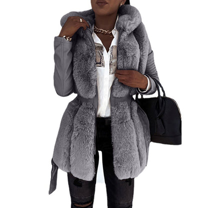 Coats & Jackets New Style Fur Belt Belt Hooded Zipper Jacket Women's Clothing
