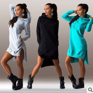 Comfy Dresses Irregular Hooded Long Sleeve Dress Sweatshirt