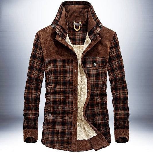 Mens Coats & Jackets Warm Fleece Pure Cotton Plaid Jacket Military Clothes