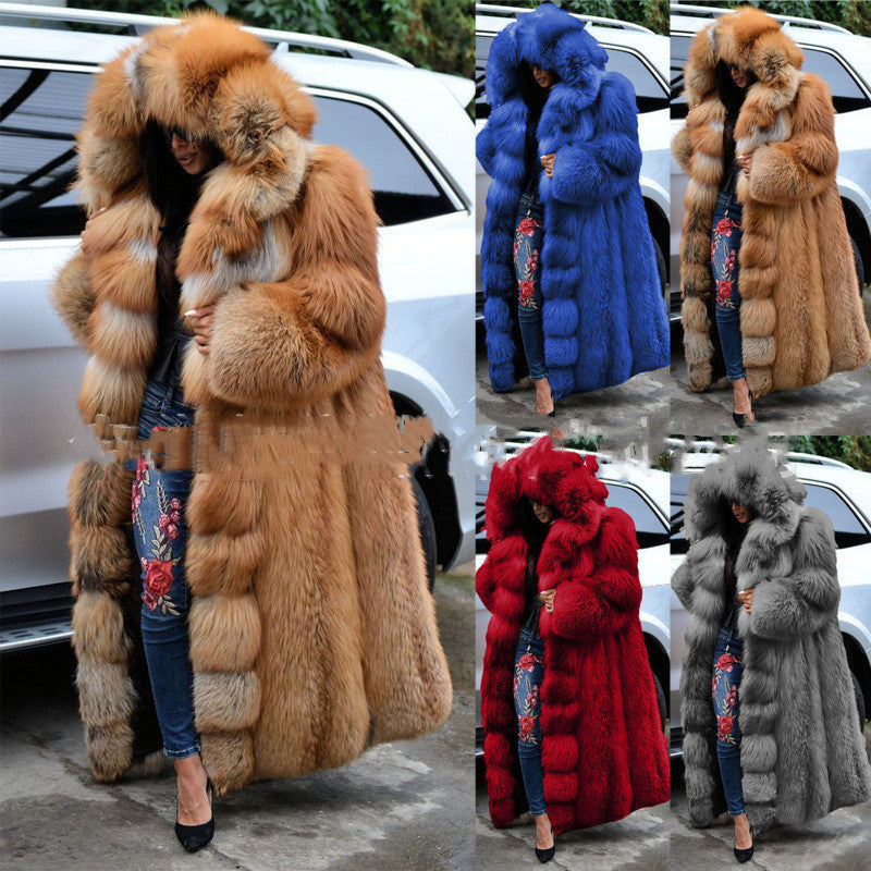 Coats & Jackets Faux Fur Coat Women Long Hooded Fur Coat