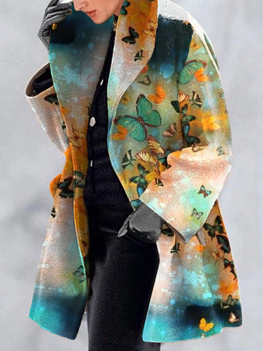 Coats & Jackets Women Lapel Printed Woolen Fashion Jacket