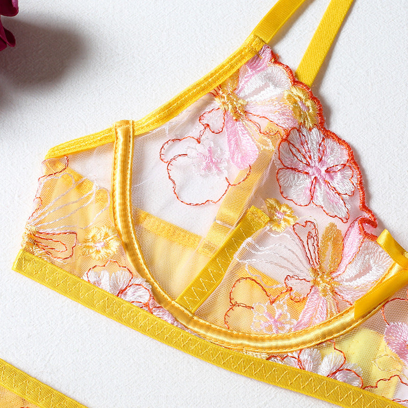 Three-piece Underwear AliExpress Flower Embroidery Belt Waist Seal