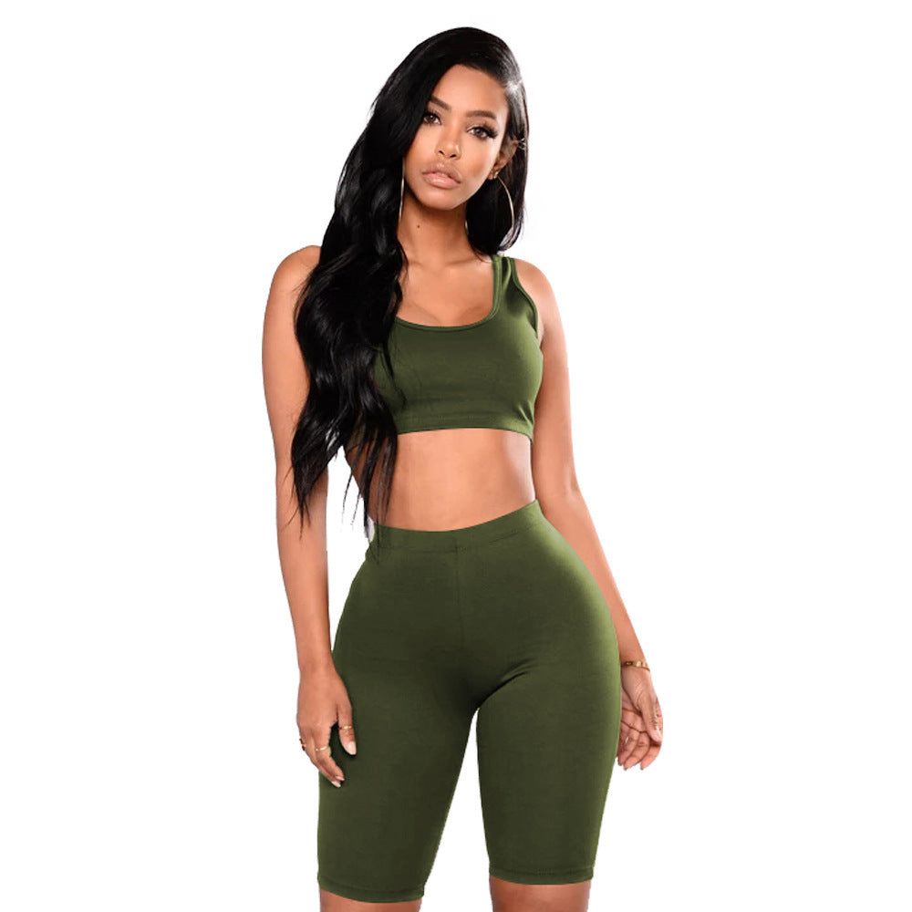 Women's Summer Solid Color Sports Sexy Two-piece Set