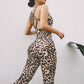 Spring new women's fashion leopard sports fitness hollow jumpsuit