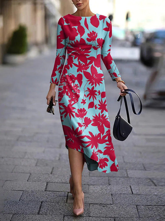 Mid Length Dresses Spandex Pullover Round Neck A-line Dress