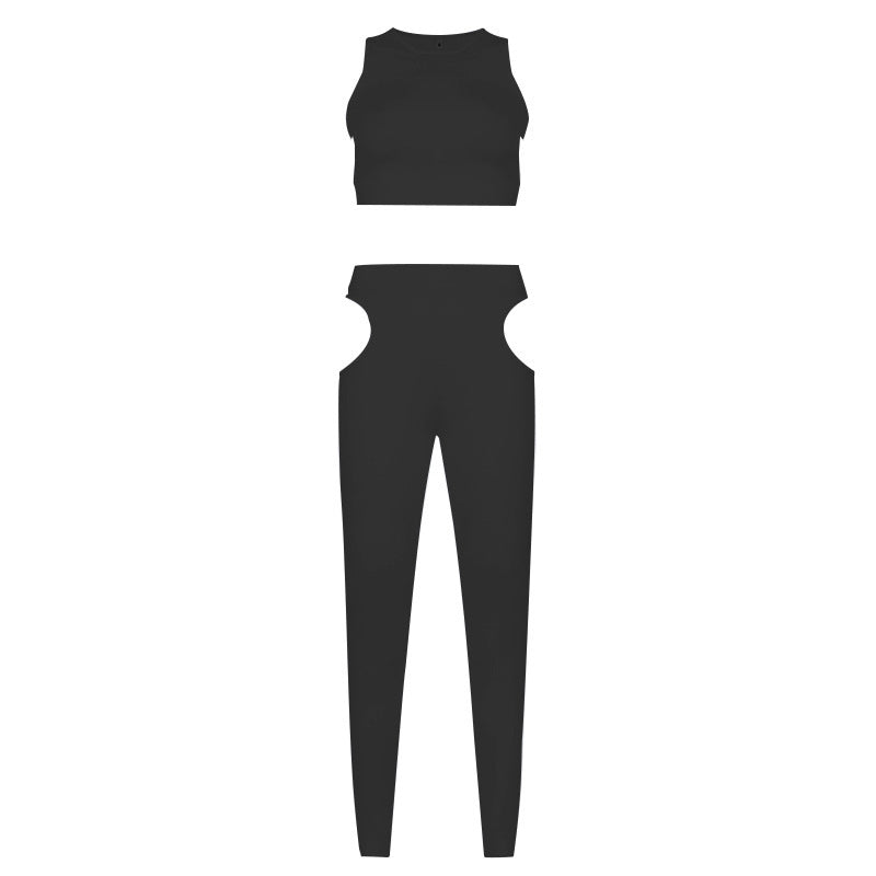Women's Irregular Cutout Crop Tank Top Pants Two Piece Set
