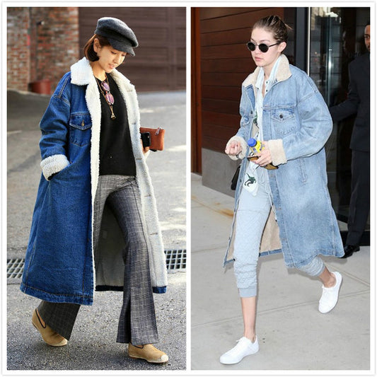 Coats & Jackets Lamb Wool Thick Denim Jacket Women Mid-length Plus Cashmere