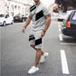 Mens Matching Shorts Sets Loose Fashion Casual Round Neck T-shirt Two-piece Set