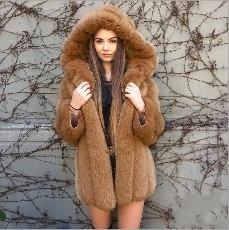 Coats & Jackets Faux fur hooded coat for women