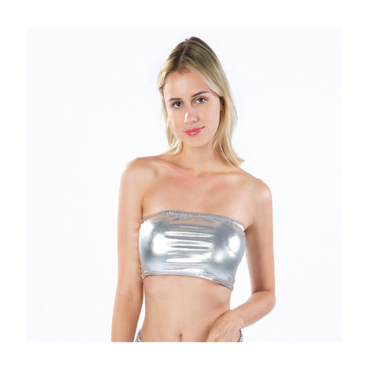 Sexy Bright Leather Metallic Tube Top Patent Leather