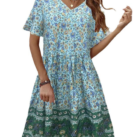 Comfy Dresses Summer V-neck Short-sleeved Printed Dress For Sleeping