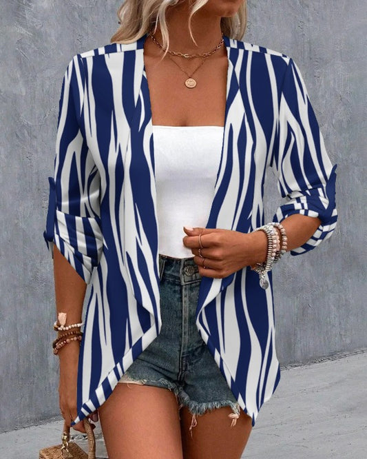 Women's Fashion Long Sleeve Casual Rolled Sleeves Cardigan Jacket