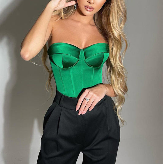 Satin Tube Top Solid Color Slim Outer Wear