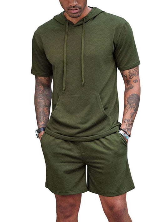 Mens Matching Shorts Sets Summer New Hooded T-shirt Sports Shorts Suit