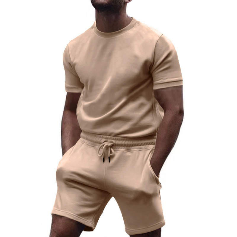 Mens Matching Shorts Sets Fashion Casual Round Neck T-shirt Shorts Set
