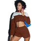 Womens Matching Short Sets Color Matching Drawstring Leisure Shorts Women's Sweater Suit Two-piece Set