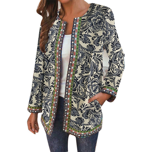 Women's Cardigan With Printed Long-sleeved Coat Jacket