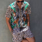 Mens Matching Short Sets European And American Leopard Print Casual Loose Fashion Print Shirt