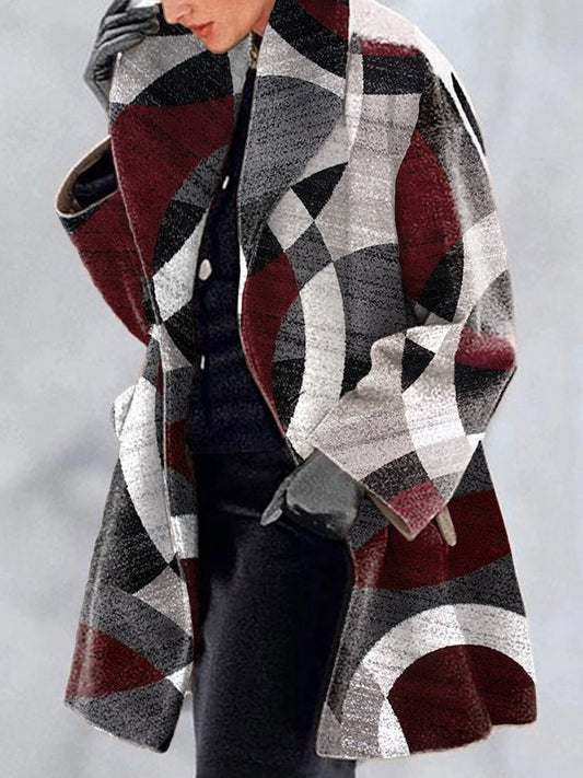 Coats & Jackets Women Lapel Printed Woolen Fashion Jacket