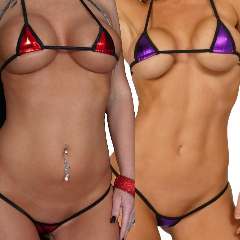 Patent Leather Sexy Underwear Three-point Bikini Set