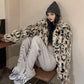 Coats & Jackets Leopard Print Jacket Women Loose Quilted Lapel Long Sleeves