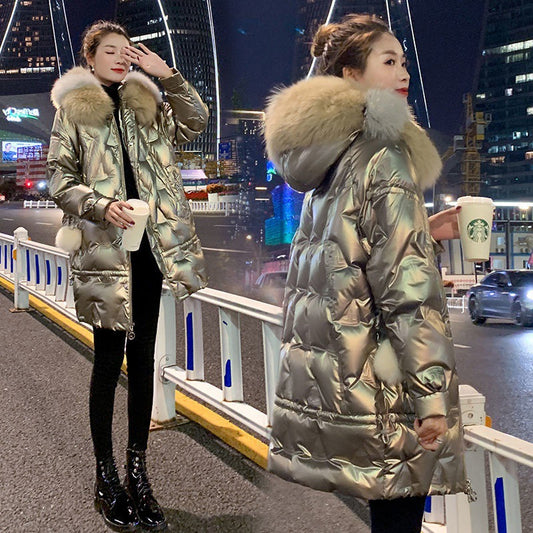 Coats & Jackets Women's Korean Style Loose Mid-length Shiny Down Padded Jacket