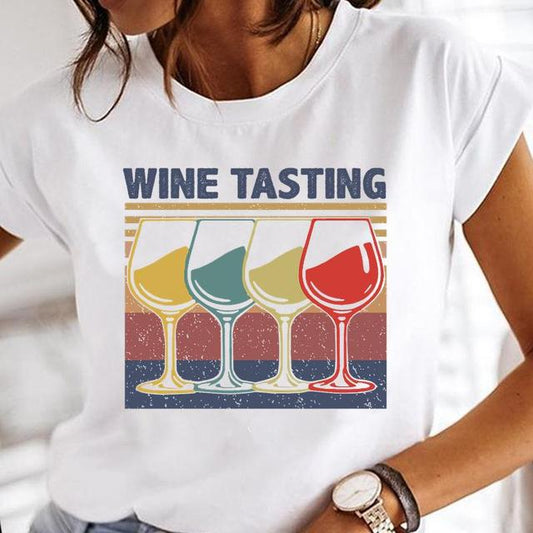 Wine Glass Fashion Printing Foreign Trade New Tops Ladies Casual Bottoming Shirts