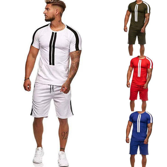 Mens Matching Short Sets Striped Casual Shorts Sports Suit